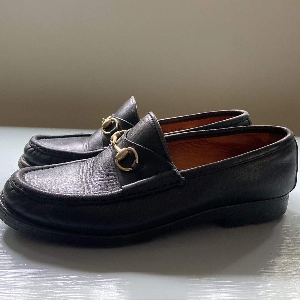 Gucci Black Leather Loafers with Horsebit Accent